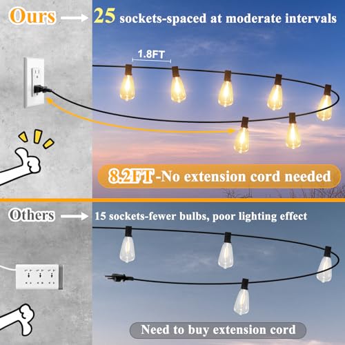 Brightever 50FT Outdoor String Lights 27 Bulbs, Waterproof Patio Lights - color: Black Wire Warm White, size: 50FT