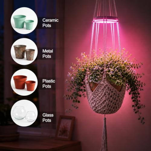 Shappy Hanging Plant Grow Light with Macrame Hanger, Indoor Lamp, Cream - color: Cream, size: Grow Light