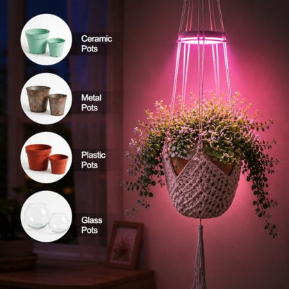 Shappy Hanging Plant Grow Light with Macrame Hanger, Indoor Lamp, Cream - color: Cream, size: Grow Light
