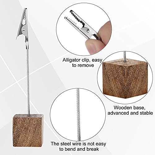 20 Pcs Cube Base Memo Clip Holder with Alligator Clip, Wood Color - color: Wood Color