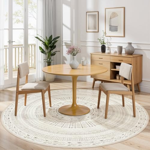 cotiled 6x6 Round Rug 6ft Circle Living Room Boho Area Rugs - color: Light Brown/Cream, size: 6' (Round)