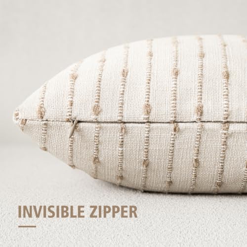 Foindtower Boho Striped Boucle Lumbar Throw Pillow Covers 12x20 Cream Camel - color: Irish Cream, size: 20" x 12" (Pack of 2)