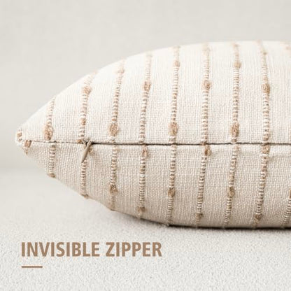 Foindtower Boho Striped Boucle Lumbar Throw Pillow Covers 12x20 Cream Camel - color: Irish Cream, size: 20" x 12" (Pack of 2)