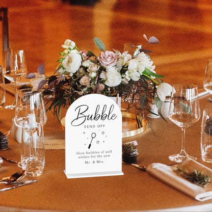 Acrylic Wedding Sign Wedding Signs for Ceremony Bubble Send Off Sign for Wedding Modern Calligraphy Arch Acrylic Table Top Sign for Wedding Reception and Event Party Table(white） - color: Bubble Send Off