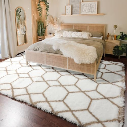 5x7 Area Rugs for Living Room Bedroom, Fluffy White and Beige Geometric Rug - color: Z- White / Beige, size: 5' x 7' (Rectangular)