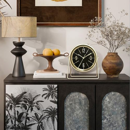 Vintage Metal Desk Clock, Gold Black