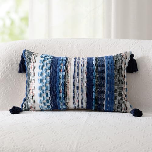 Kevin Textile Boho Tufted 12x20 Inch Lumbar Pillow Cover 1 Pack, Blue - color: Blue, size: 20" x 12" (Pack of 1)