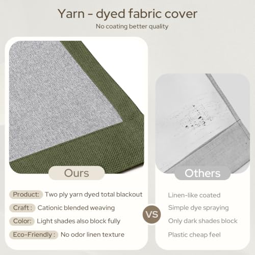 HOMEIDEAS 100% Blackout Olive Green Faux Linen Curtains 63''L 2 Panels - color: Olive Green, size: 52"W x 63"L (Pack of 2)