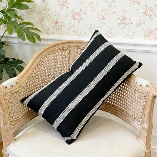 Slow Cow Lumbar Throw Pillow Cover Stripe 12 x 24 Inches Black Off White - color: D-stripe Black, size: 24" x 12" (Pack of 1)