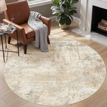cotiled 6ft Round Living Room Rug, Abstract, Washable, Non Slip, Beige - color: Beige, size: 6' (Round)