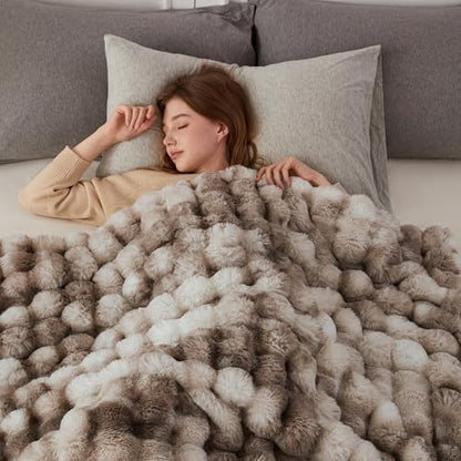 COOVA Soft Bubble Faux Fur Throw Blanket, 60"x80", Tie-dye Brown - color: Tie-dye Brown, size: 60“x80”