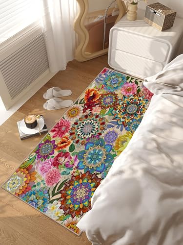 Boho Floral Runner Rug for Hallways Colorful Flowers Kitchen Rug Runner 2x6 Non Slip Washable Boho Rugs Carpet for Hallways Entryway Kitchen Laundry Bedroom Bathroom - color: Boho Floral, size: 2' x 6'
