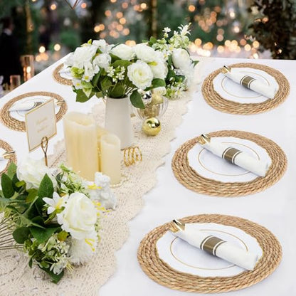 Round Woven Placemats Set of 12，13 Inch Natural Rattan Placemats Hand-Woven Water Hyacinth Placemat Farmhouse Rustic Braided Boho Wicker Table Mats for Christmas Dining Table Wedding Home (13 Inch) - size: 13