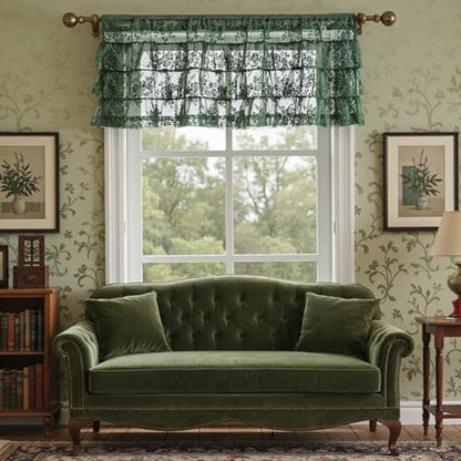 Kotile Emerald Green Lace Ruffle Valance for Windows W52 x L18 Inch 1 Panel - color: Emerald Green - Ruffle Lace