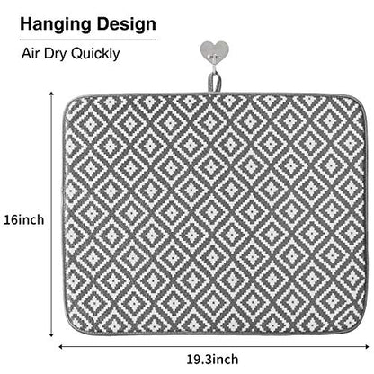 Dish Drying Mat for Kitchen Counter,Microfiber Machine Washable Dishes Matt - color: Dark Gray 2p 19.2*15.8