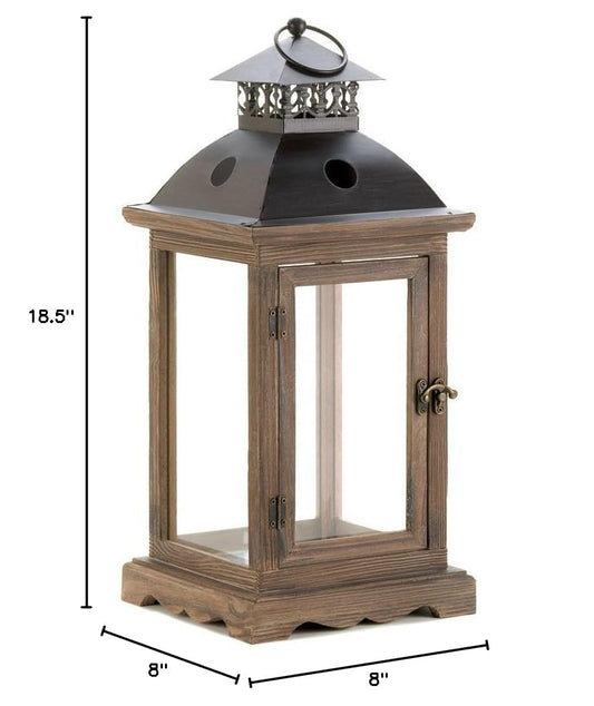Outdoor/Indoor 18.5"H Large Rustic Monticello Antique Wooden Candle Lanterns