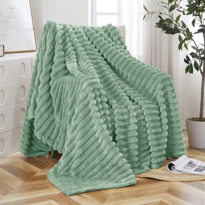 Taliska Ribbed Fleece Throw Blanket for Couch & Bed, Sage Green, 60"x80" - color: Sage Green, size: Throw(60"x80")