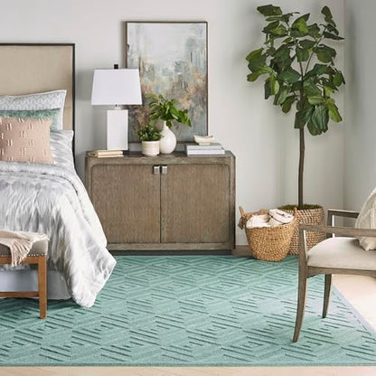 Nourison Home Versatile Aqua Teal 7' x 10' Area Rug - Easy Clean, Non Shedding, Bed Room, Living Room, Dining Room, Kitchen (7' x 10') - color: Aqua Teal, size: 7' x 10' (Rectangular)