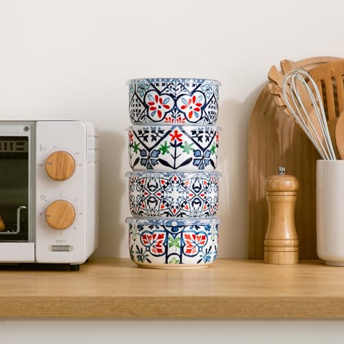 Ceramic Bowl with Lid, Microwave Safe, Set of 4 - color: color A2 - Set of 4
