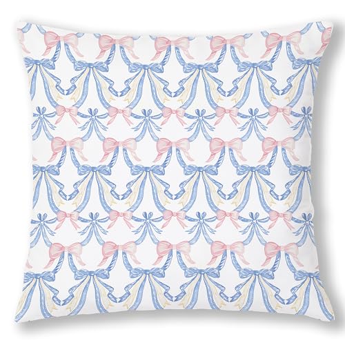 Coquette Pink and Blue Bow Grandmillennial Floral Decorative Pillow Covers 18x18,Pink and Blue Room Decor, Grand Millenial Bow Decor for Living Room Girls Bedroom Dorm Home - color: Pink and Blue Bow, size: 18" x 18" (Pack of 1)