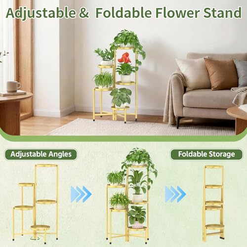 LASZOLA Plant Stand Indoor with 10 Inch Large Metal Tray, 5 Tier Gold - color: Standard Gold, size: 5 Tier