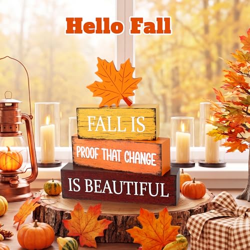 4 Pcs Fall Wooden Decor, Fall Table Decorations Gifts for Home