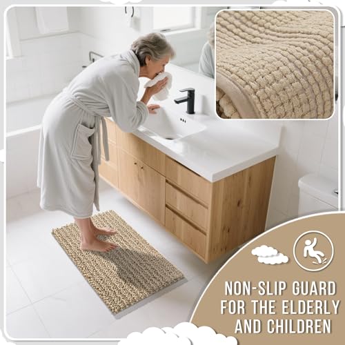 Yimobra Bathroom Rugs Sets 2 Piece, Super Absorbent Bath Mat Set,Pale Khaki - color: Pale Khaki, size: 32''x20''+24''x17''