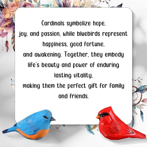2 Pcs Christmas Wood Carving Red Cardinal, Eastern Bluebird, Bird Figurines Home Decor Character Decorative Gift for Graduates Colleagues Friends Support Creative Expression, Carved Hand Drawn Bird