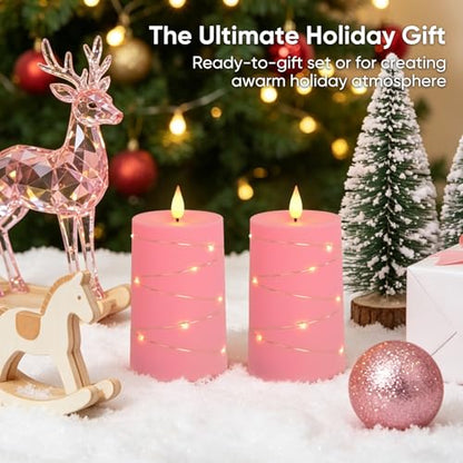 Raycare Pink Battery Operated Flameless LED Pillar Candle with Remote Timer - color: 2pc-pink