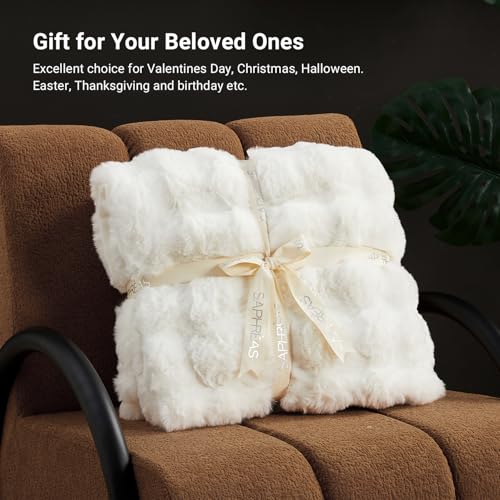 SAPHREAS Faux Fur Throw Blanket for Couch, Fluffy Fuzzy Bubble Blanket for Sofa Bed Living Room, Decor Soft Cozy Gifts for Women Men, 50x60” Cream White - color: Cream White, size: Throw(50"x60")