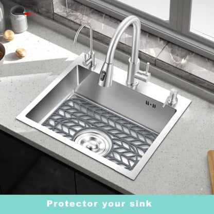 AWOKE Sink Protectors for Kitchen Sink - 13.6"x 11.6" Sink Mat - Heat-resistant Easy-clean Silicone Sink Mat - for Protection of Stainless Steel Sink with 3 Reserved Holes Pack of 2 - size: 13. x 11.6 2PCS