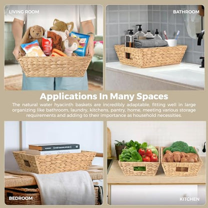 Set of 3 Snack Baskets, Water Hyacinth Basket,Wicker Snack Basket Organizer - color: Natural Brown Color
