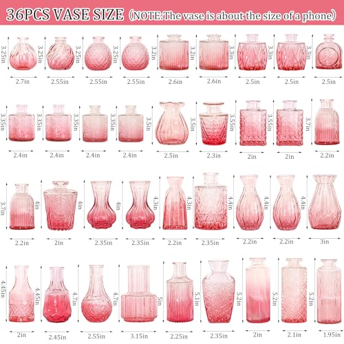 Set of 36 Glass Bud Vases Small Flower Vases for Centerpieces(Pink) - color: Pink