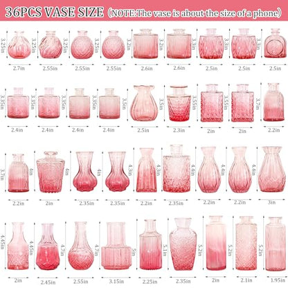 Set of 36 Glass Bud Vases Small Flower Vases for Centerpieces(Pink) - color: Pink
