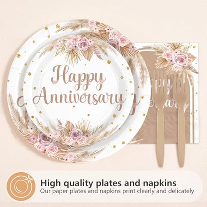 96Pcs Boho Bohemia Happy Anniversary Party Decorations, Serves 24 - style: Bohemian Wedding Plates
