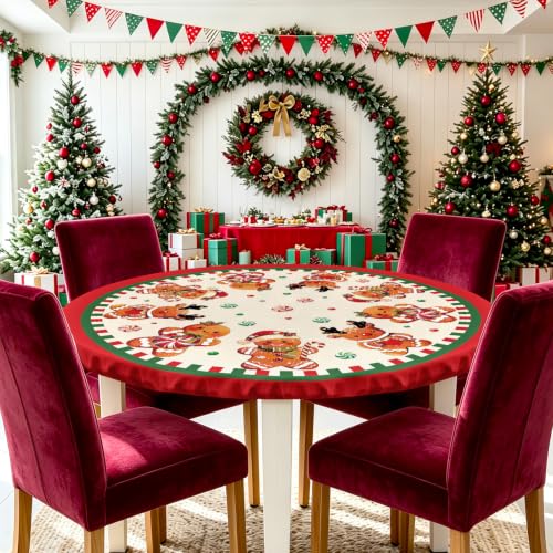 Gingerbread Christmas Tablecloth Round 43x43 Inch Polyester Woven - color: Gingerbread