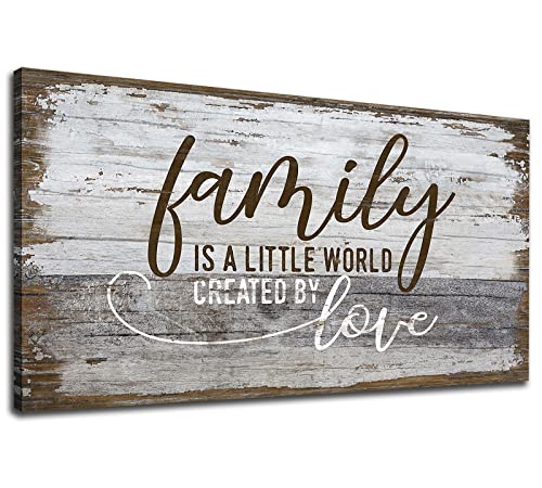tigeridge Family Is a Little World Created by Love Canvas Wall Art Rustic Letters Prints Retro Farmhouse Wooden Board Canvas Pictures Wall Decor Vintage Artwork for Living Room Decoration 29" x 58" - color: Family Quotes, size: 58"L x 29"W