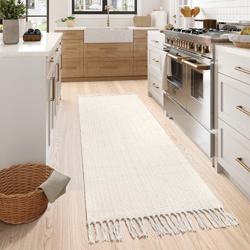 Lahome Boho Kitchen Runner Rug, 2x6 Washable Rugs for Bathroom Laundry Room - color: Beige/White, size: 2' x 6' (Runner)