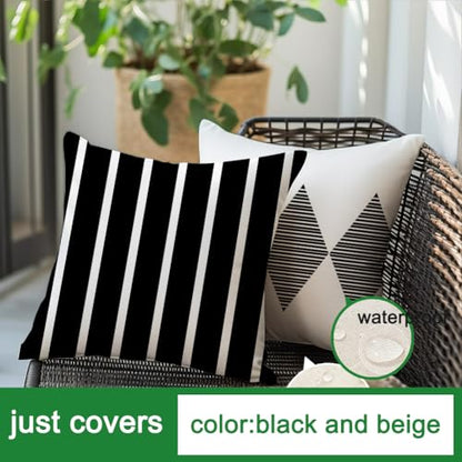 Outdoor Pillows Covers 16x16 Waterproof,Black and Beige Set of 4(No Insert) - color: Black and Beige, size: 16" x 16" (Pack of 4)