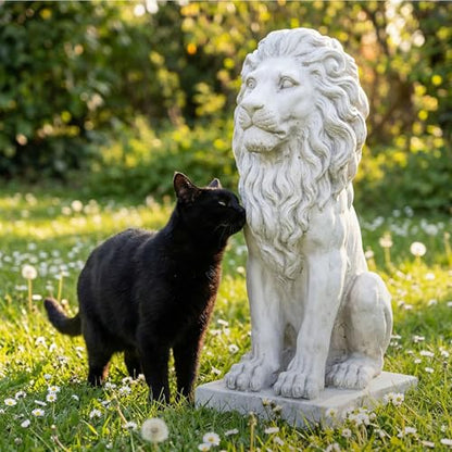 Lion Statue, Outdoor Garden Statues 27in Tall, White - color: White