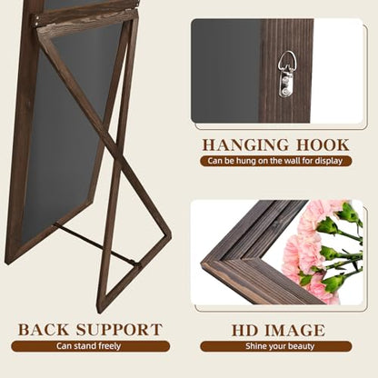 65x22in Full Length Mirror, 3-Tier Stepped Solid Wood Frame, Brown - color: Brown, size: 65"L x 22"W