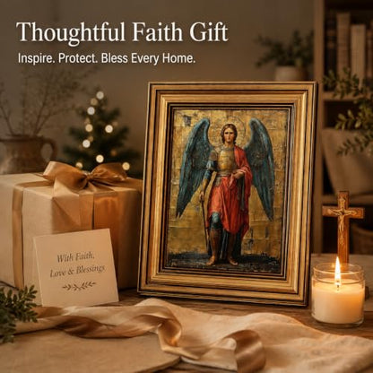 Gold Framed Archangel Michael Canvas Wall Art 16inx24in - color: Archangel A, size: 24"L x 16"W