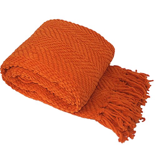Home Soft Things Orange Throw Blanket Knitted Tweed Throw 50'' x 60'', Burnt Orange, Super Soft Cozy Warm Comfortable Breathable Throw for Living Room Chair Couch Bed Sofa Bedroom Home Décor - color: Burnt Orange, size: 50 in x 60 in