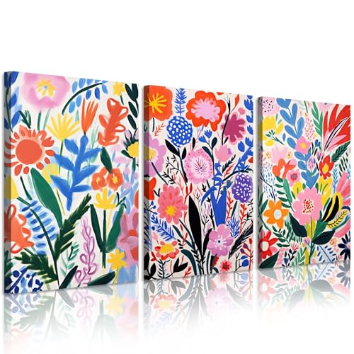 Flower Market Wall Art Set of 3 Floral Wall Decor Henri Matisse Canvas Wall Art Prints Aesthetic Modern Pictures Colorful Floral Artwork Matisse Style Flower Poster for Room 12x16 Inch Unframed - color: Matisse Style Floral Prints, size: 16"L x 12"W