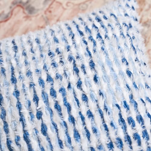 Aeckself Boho Chenille Tufted Pillow Cover 12x20 Inch, Rectangle Decorative Lumbar Throw Pillow Cover Neutral Pillowcase for Couch Bedroom Living Room, Blue White - color: Blue White, size: 20" x 12" (Pack of 1)
