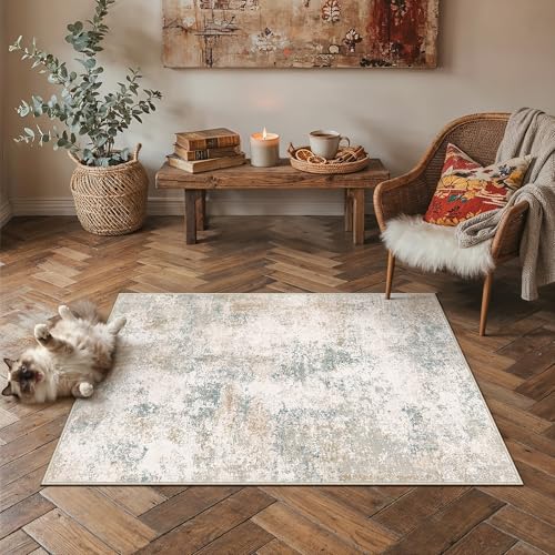 HUGEAR 3x5 Beige Blue Abstract Washable Area Rug for Entryway - color: Beige/Blue, size: 3' x 5' (Rectangular)
