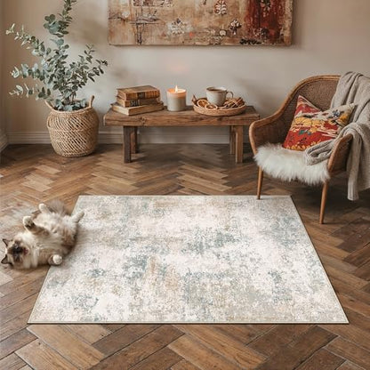 HUGEAR 3x5 Beige Blue Abstract Washable Area Rug for Entryway - color: Beige/Blue, size: 3' x 5' (Rectangular)