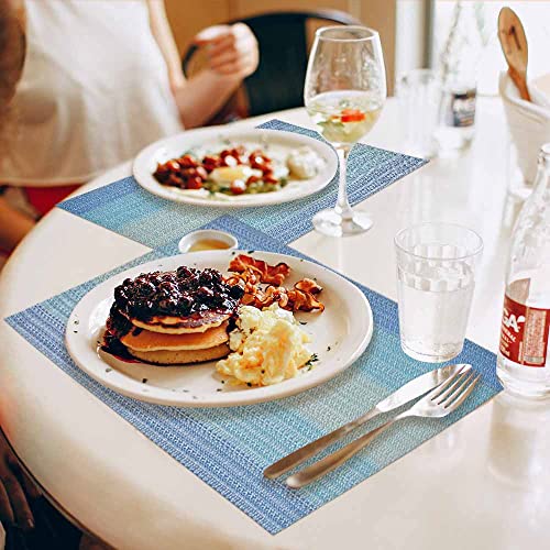 GIVERARE Placemats Set of 4, Heat-Resistant Woven Vinyl Placemat, Non-Slip Washable PVC Table Mat, Easy to Clean Premium Plastic Mats for Dining, Kitchen Table (Light Blue) - color: Light Blue