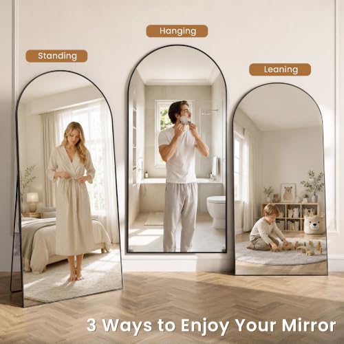 65" x 22" Arched Full Body Mirror with Stand（Black） - color: Black, size: 65"L x 22"W