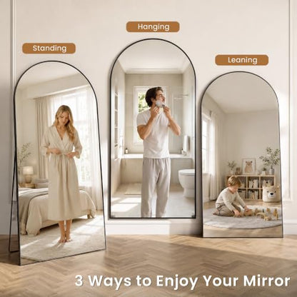 65" x 22" Arched Full Body Mirror with Stand（Black） - color: Black, size: 65"L x 22"W